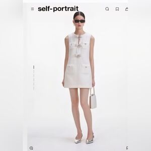 Self-Portrait Ivory Mini Dress with Bow Accents